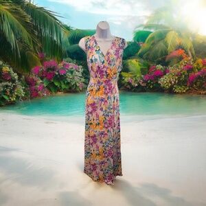 Nina Leonard Sleeveless Textured Print Maxi Dress